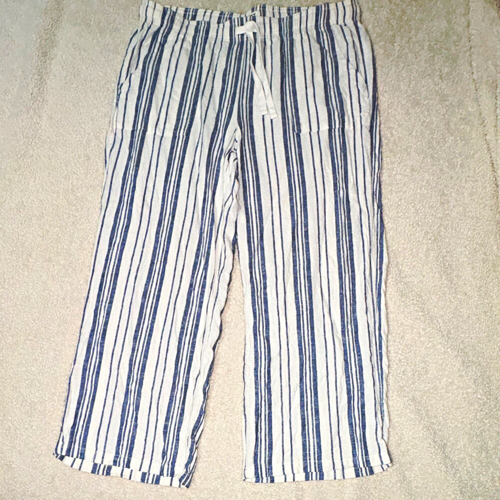ROXY XL Linen-Viscose Wide-Leg Crop, boho, peasant, beach, resort, EUC